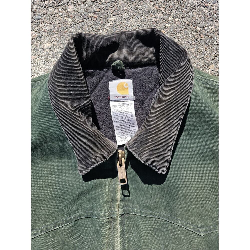 VINTAGE Carhartt Jacket Men Green Santa Fe J14 SPC Sun Faded Distressed Spruce - Picture 4 of 11